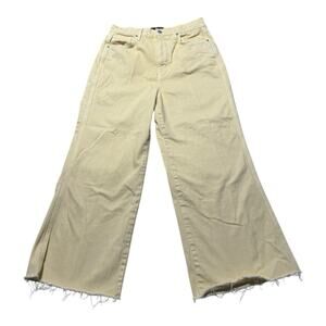 VERONICA BEARD WOMENS 30 WIDE LEG CROPPED JEANS RAW HEM BUTTER YELLOW